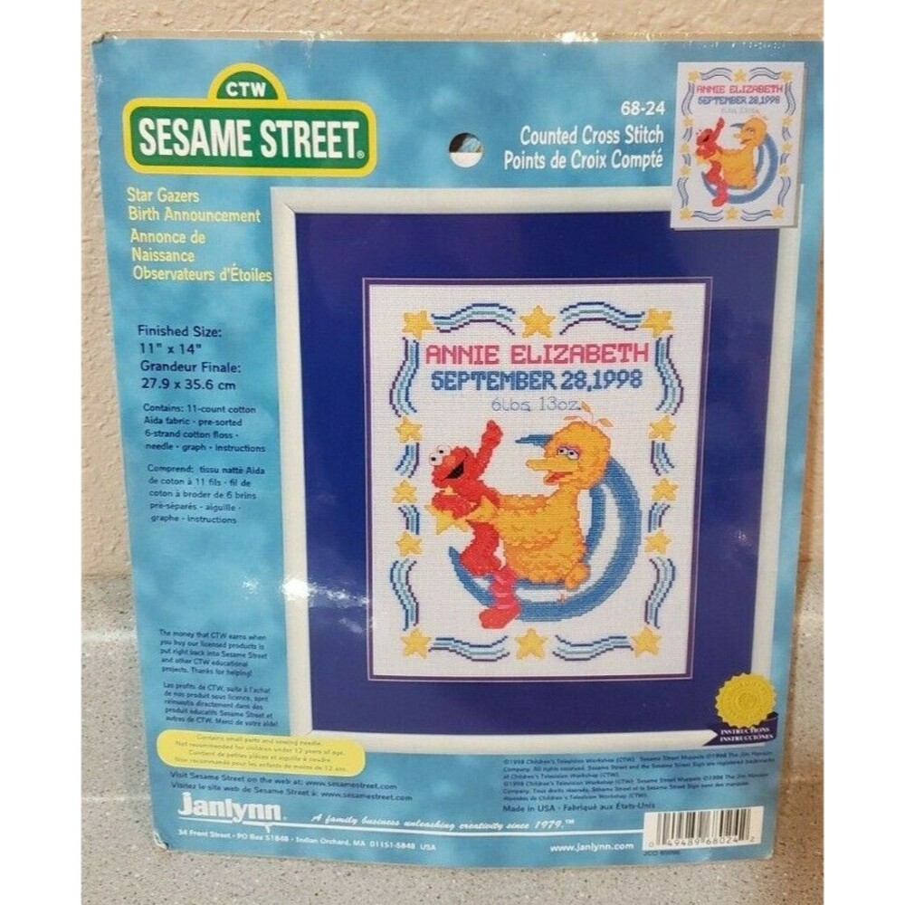 Janlynn Counted Cross Stitch Kit Sesame Street Star Gazers Birth Announce #68-24
